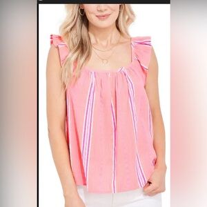 Vineyard Vines Stripe Neon Pop Ruffle Sleeveless Top